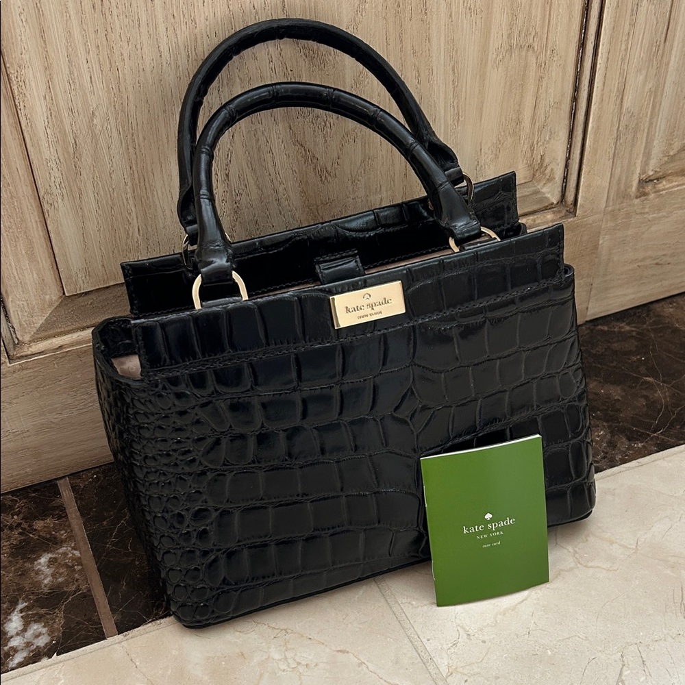 kate spade Black Croc-Embossed Leather Top-Handle Bag